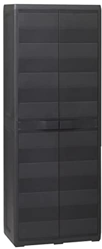 vidaXL Armario de almacenamiento de jardín con 3 estantes, patio, terraza, balcón, organizador de herramientas, armario, muebles, negro, 25.6 x 15 x 67.3 pulgadas