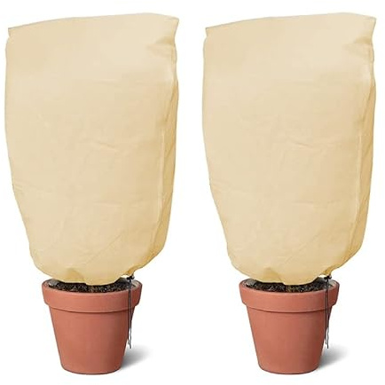 VIRSUS 2 Cappucci Protezione Piante da Gelo e Vento 4751, Color Beige, Traspirante, Cappucci Peso 30 g/m², Sacco Resistente, Chiusura con Cordino, Telo Copri Piante, arbusti (2x2,4 Metri)