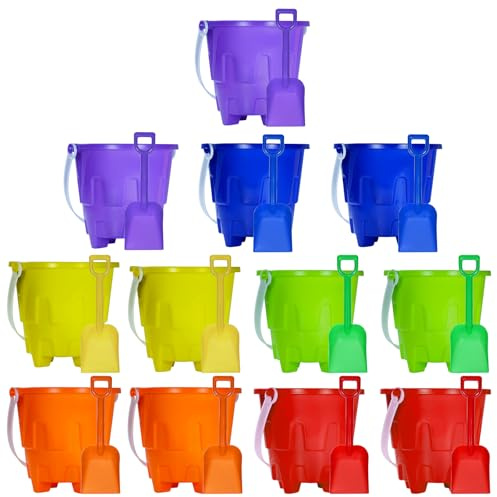 Qiuyanbo 5.63 Inch Sand Castles Beach Buckets and Shovel Set,Sand Bucket Water Bucket for Beach Fun Great Summer Party Accessory（12 Shovels and 12 Pail Buckets）
