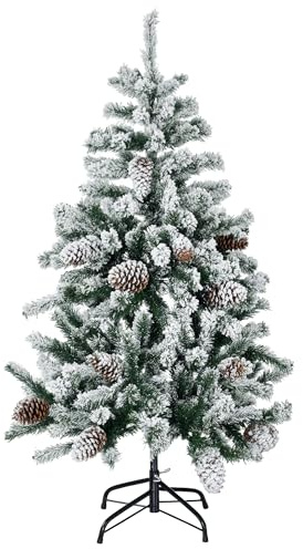 HOMCOM Konstgjord julgran 120 cm med 28 grankottar julgran 269 snöiga grenar stålstöd vikbar bas grön
