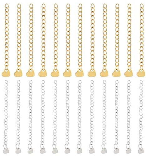 UNICRAFTALE 40 st 2 stilar 2 färger 60 mm långt armband förlängningskedja 304 rostfritt stål ändkedja med hjärtberlocker metall smycken förlängningskedja berlock kedja förlängare för