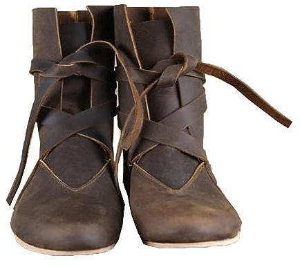 Medievale PU Cuoio Cavaliere Stivali Rinascimentale Medievale Cosplay Boots Uomo Vintage Boots Fondo Piatto Pizzo Up Scarpe,Marrone,46