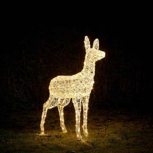Lights4fun Swinsty Figura de Reno LED 3 en 1, 105 cm, Funciona con Pilas, Temporizador, iluminación navideña para Exterior e Interior