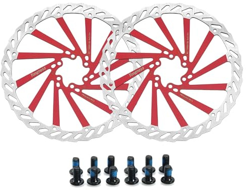 Yongness Discos de freno de bicicleta, paquete de 2 con 12 tornillos, Rotores de disco de freno de bicicleta de 140 mm/160 mm/180 mm/203 mm para bicicletas urbanas y de montaña (Rojo, 160mm)