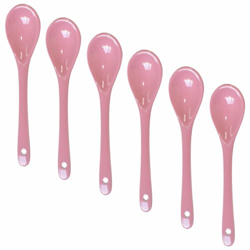 Lotatheta 6 pcs Pink Porcelain Egg Spoons Ceramic Spoons 4.7 inch Coffee Dessert Yogurt Tea Milky Tea