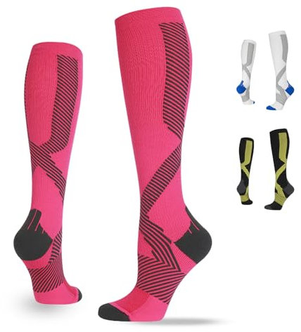 ONDACORE Kompressionsstrümpfe Sport, Laufstrümpfe Damen & Herren, Kompressionssocken mit Anti-Blasen Schutz，Stützstrümpfe für Muskelerholung & Workouts(Rosa,S-M)