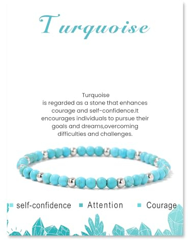 Uwiyo Beaded Bracelets for Women, 4mm Crystal Bracelet with Silver Beads Elastic Natural Stone Bracelet Yoga Gemstone Stone Bracelets for Women Girls for Birthday Christmas (Turquoise)
