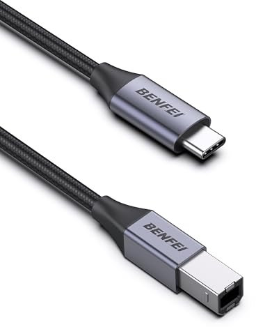 BENFEI USB B to USB C Printer Cable 2M, Nylon Braided, Premium Aluminium Alloy Case Compatible for MacBook Pro, HP, Epson, Canon, Brother, Lexmark, Xerox Printers and Scanner