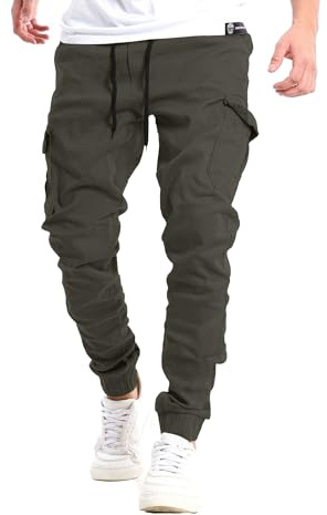 YAOHUOLE Cargo Trousers Men Tactical Joggers Slim Fit Cargo Work Trousers Mens Military Pants Elastic Waist Cuffed Combat Jogging Dark Grey 3XL