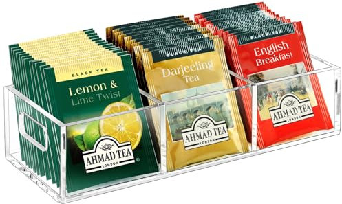 FUCDTEFC Tea Bag Organizer, Small Clear Tea Bag Holder for Drawer Kitchen Cabinets Pantry Countertops Organizers Storage, BPA-Free Acrylic Coffee Pods, Sugar Packets,Plastic Teabag Bins Home Organizer