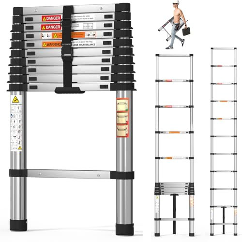 3.2m Thickened Telescopic Ladder Extendable Ladder Stainless Steel Telescoping Ladder 10.5FT Step Ladders 330lbs Capacity, Stronger than Aluminum Ladder
