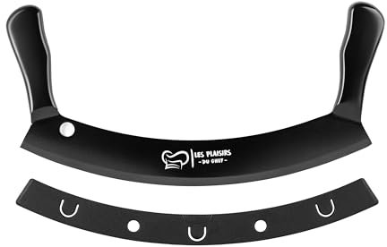 Les Plaisirs Du Chef - Tagliapizza in Acciaio Inox con Superficie Antiaderente, Coltello Mezzaluna (12) con Doppia Impugnatura e Lama Affilata (Nero, Grande)