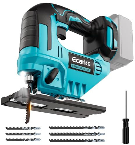 Ecarke Seghetto Alternativo a Batteria 750W Compatibile con Ma-kita 18V, Velocità Regolabile, con 6 Lame e Sistema di Bloccaggio Rapido, per Legno, Metallo, Plastica e Compensato – Senza Batteria