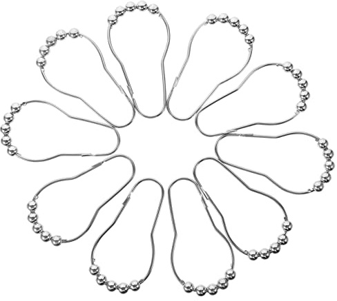 Mobestech Anneaux Décoratifs Crochets à Perles Résistants et Faciles à Installer Lot de 24 Pièces pour Rideaux en Métal Nickelé Argenté pour Rideaux de Bain et Fenêtres, Décoration