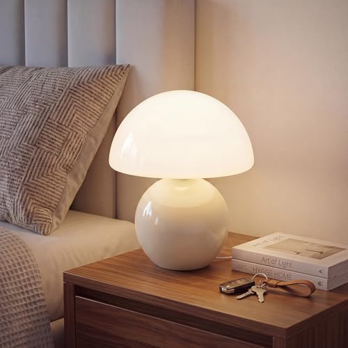 Dawnwake Mushroom Lamp Table Lamp for Bedroom, Desk Bedside Small Lamps for Living Room Night Stands, Mushroom Decor Cute Mini Modern Mid Century Lamps(White)