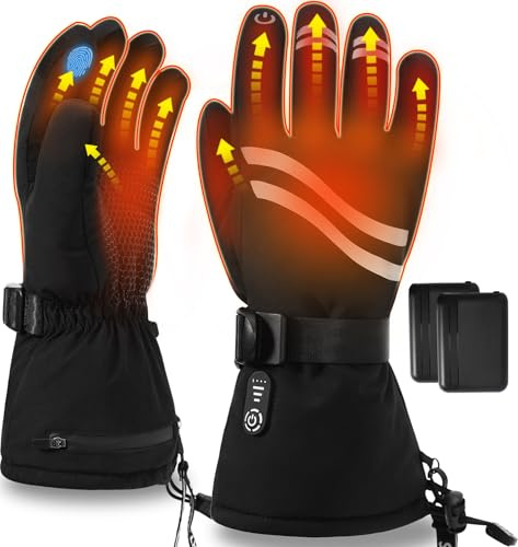 Rasfalo Heated Gloves for Men Women, USB Rechargeable Heated Gloves with 2600mAh Battery 3 Heating Levels, Waterproof Electric Hand Warmer Gloves for Motorcycle Riding, Cycling, Skiing Black M