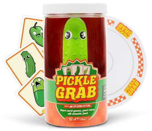 Pickle Grab: By Exploding Kittens, 2-6 Players, Age 7+ Card Game | Flip cards to spot the pickle card, then grab the pickle on the jar before another player pulls the plate and drops it in!