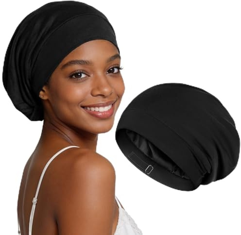 Kiiwah Bonnet Satin Cheveux Nuit de Bambou Unisexe, Slouchy Beanie Ajustable avec Doublure en Satin pour Dormir, Chapeau de Sommeil pour Chimio Bonnet de Soin Capillaire en Soie pour Femme Homme