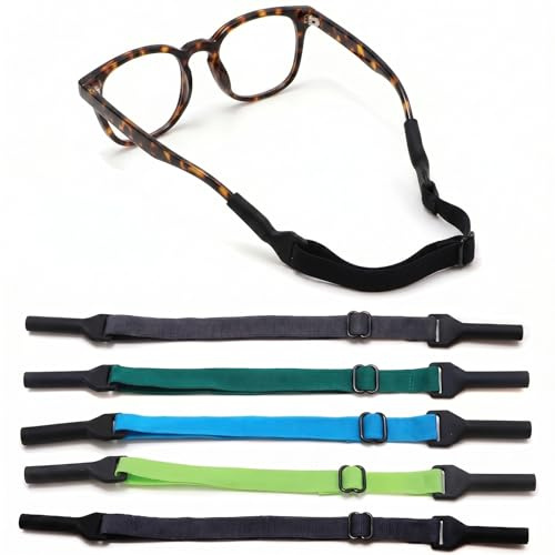 Wcawnlt Cordón para Gafas Estable y Antideslizante 5 Piezas de Poliéster y Silicone para Niños y Deporte, Gran Elasticidad, Cadena se Adapta a Diferentes Circunferencias de Cabeza - Multicolor