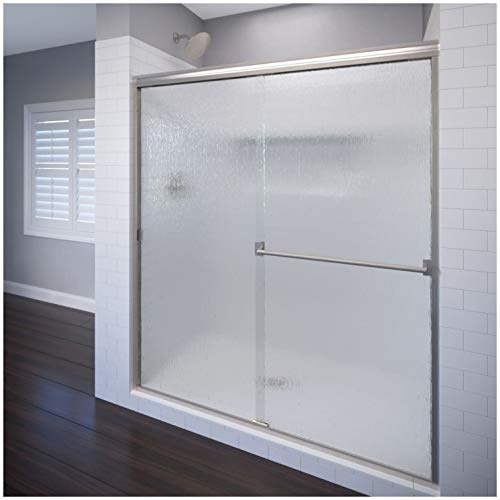 Basco Classic Semi-Frameless Sliding Shower Door, Fits 56-60 in. W x 70 in. H, 3/16 in. Rain Tempered Glass, Brushed Nickel