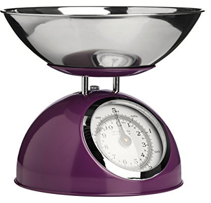 Premier Housewares 807277 Retro Kitchen Scales with Bowl Stainless Steel Food Cooking Scales 5kg Food Scales Weighing Kitchen Scale Bowl Purple 21x24 x24
