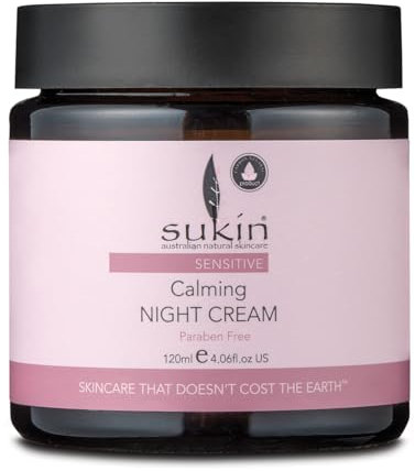 Sukin Sensitive Calming Night Cream 120ml - with Rosehip & Evening Primrose; vegan friendly - improves texture while you sleep, soothes & helps relieve redness, boost moisture levels for dry skin.
