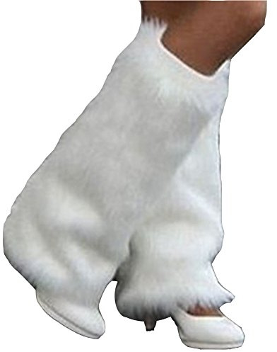 Odziezet-Femme Fausse Fourrure Jambières Guêtres de Bottes de Fourrure Artificielle Hiver Blanc Noir Pour le Chauffage