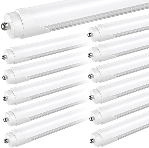 JESLED T8 T10 T12 8FT LED Tube Light Bulbs, 50W 6000LM, 5000K Daylight White, Single Pin Fa8 LED Replacement for Fluorescent Fixture, Frosted, Ballast Bypass, Warehouse Workshop Garage Lights 12-Pack