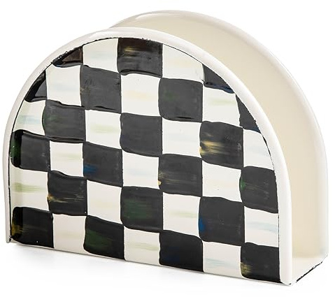 MACKENZIE-CHILDS Cocktail Napkin Holder, Kitchen Napkin Holder for Table and Countertop, Black-and-White Courtly Check