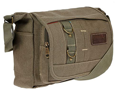 Christian Wippermann Handtasche Damen Umhängetasche - Hochwertig, Strapazierfähig, Wasserfest, Mittelgroß 25x23x10-12 cm - Klettverschluss, Reißverschlüsse - Crossbody Schultertasche - Grün