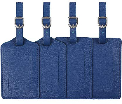 Luggage Tags, Microfiber Leather Personalized Suitcase Tag Set Luggage id Tags Labels Travel Accessories-Set of 4(Blue)