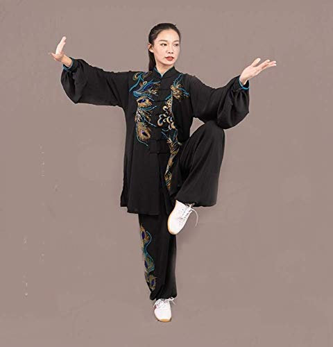 JTKDL 2019 Neue Tai Chi Kleidung Stickerei Farbe Seide Freizeit Frühling Und Sommer Im Chinesischen Stil Leistung Tai Chi,Black-M