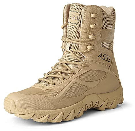 Militärkängor för män, öken, armén, Combat Patrol, taktiska insatsstövlar med dragkedja, läder, djungel, arméstövlar, vandring, bergsklättring, offroad, fiske, jakt, 71 beige, 44 EU