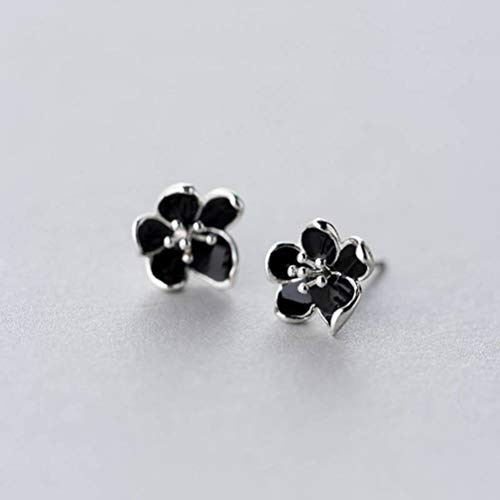 TYERY Pendientes de Flores Negras Literarias S925, Joyas para el Oído