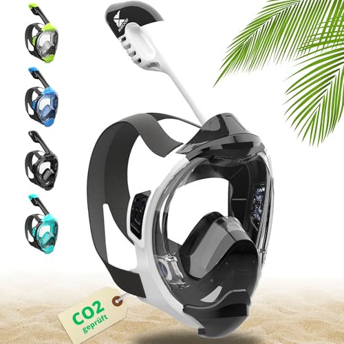 Khroom Schnorchelmaske Erwachsene & Kinder ab 3 Jahre | CO2 sicher | Vollgesichtsmaske mit Easy-Breath System | Schnorchelset Alternative | Seaview Y Tauchmaske Erwachsene/Kinder (XS Weiß)
