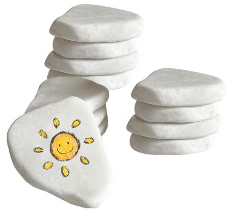 UEPOA 12 Stück Steine zum Bemalen Flach, 5-8cm Große Kieselsteine Weiß Flache Malsteine Strand Kiesel Glatte Dekosteine Naturstein Flusskiesel für Bunte Malerei & Dekoration