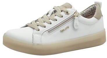 Tamaris Comfort Damen Sneaker flach mit Reißverschluss Freizeit, Mehrfarbig (White/Beige), 38 EU