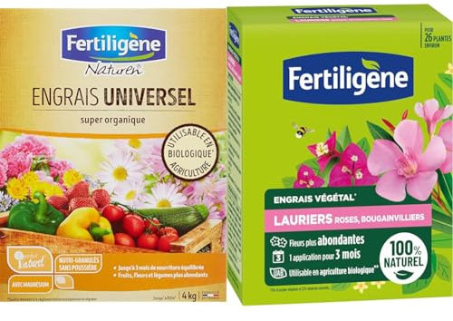 Engrais Mini-Granulés Universel UAB 4 kg & FERTILIGENE FEGLAU650 - Engrais Végétal Lauriers Roses, Bougainvilliers 650 g