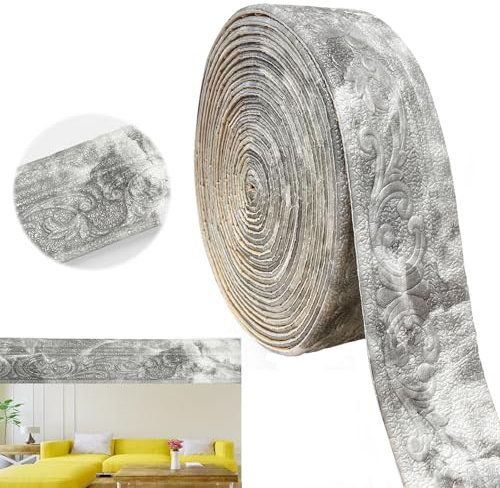 Marble Grey Wall Strips Self-Adhesive 10 m x 8 cm, Decorative Strips, Self-Adhesive Thickness 4 mm, Wallpaper Border Self-Adhesive, 3D Wall Border, Self-Adhesive Wallpaper Border, Decorative Strips