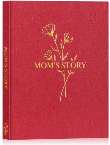 Lanpn Mom Life Story Book Journal with 270+ Prompts, Linen Hardcover Mother Story Guided Journal, Mom Memory Keepsake Book to Fill Out, Mother's Day Birthday Christmas Gift for Mom, Red