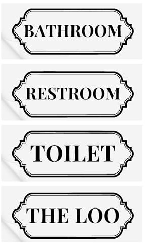 Toilet Sign - Vintage Outline Style Bathroom Stickers: Retro Restroom, Toilet, Loo, WC Wall Decals, Classic Font for Doors, Bathroom Signs
