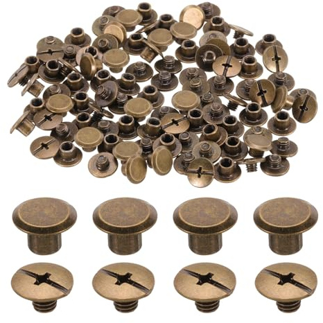 QUARKZMAN 50-pack M5 x 4 mm Chicago skruv metall Phillips huvud bindningsskruvar post nagel nitar stud skruvar nitar för gör-det-själv läder bälte väska hantverk bokbindning, brons