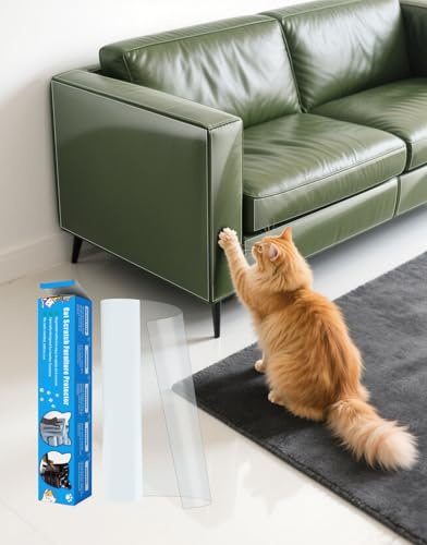 Cat Scratch Furniture Protector - Design for Leather Couch, 157x11.8 Clear Couch Protector from Cat Claws, Thickened Anti-Scratch Adhesive Roll, Cuttable & Residue-Free, No Pins