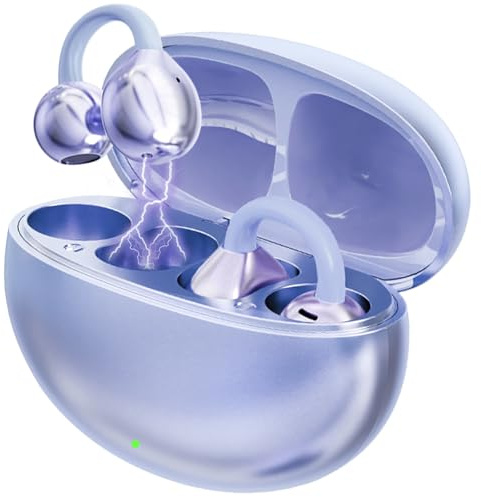 CATGIFF Écouteurs Bluetooth sans Fil, Écouteurs Sport, Bluetooth 5.4, 8 Heures d'autonomie, Léger et Stable Seulement 4.3 g, Casque à Clip Ouverts,Adapté au Sport et à la Course à Pied,Violet Brillant