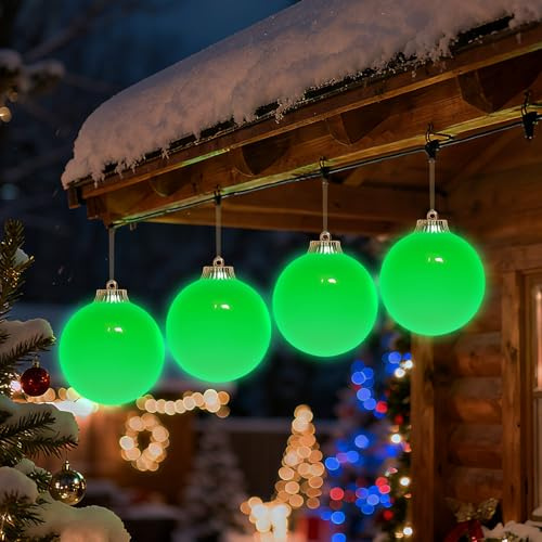 Lanpn 4 Pzas 15cm LED Bolas de Navidad Exterior, Grande Luces Bola Arbol Navidad con Sensor Oscuridad, Globo Luces con Pilas, Bombilla Decoración Colgante para Balcón Jardín Patio Fiesta, Verde