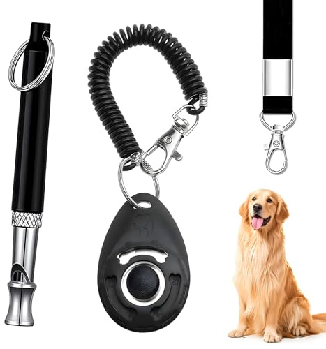 Confezione da 3 fischietti professionali a ultrasuoni con cordino, clicker per addestramento cani con polso, fischietto per addestramento cani per richiamo e smettere di abbaiare, frequenza regolabile