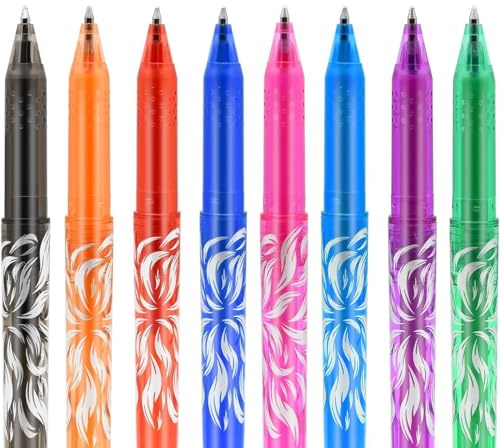 Numbudh - Lote de 8 bolígrafos de gel borrables, punta 0,5 mm, tinta líquida de secado rápido