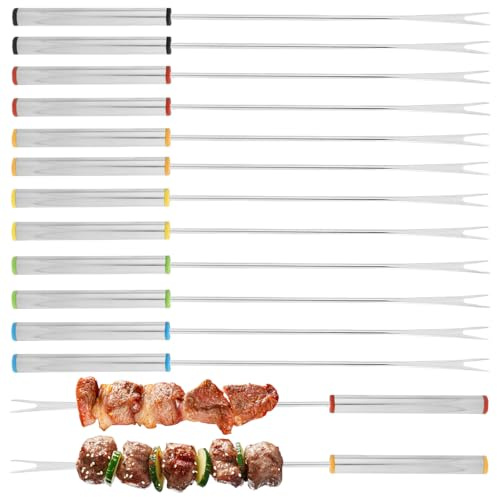 12 stycken fonduegafflar rostfritt stål, 23,7 cm fondue-gafflar, spett, fondue-gaffel med handtag i rostfritt stål, med värmebeständigt handtag, för choklad ost dessert frukt grönsaker, stek, kött, 6