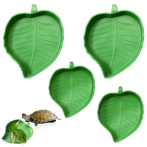 Xindojuz 4 PCS Leaf Reptile Water Dish, Silicone Tortoise Bowl Habitat Accessories, Bearded Dragon Food Bowl, Pet Food Feeding Plate for Turtle Small Snake Lizard Gecko, 2 Sizes