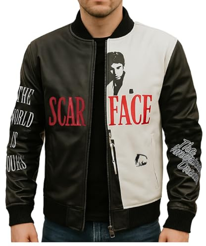 MAXATTIRE Blouson bomber universitaire en cuir noir et blanc pour homme – Costume de motard emblématique du film Cosplay Letterman